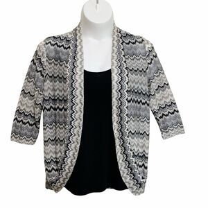 Notations Open Front Cardigan Tank Combo Womens Size Large Gray Black Chevron
